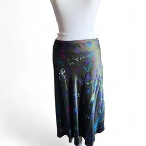 TANYA TAYLOR Green Whimsical Print Silk Midi Skirt (sz 2) 407